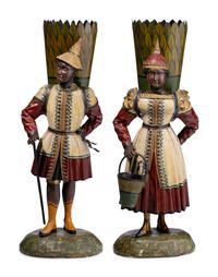 A Pair of French Tôle Peinte Figural Vases