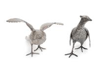 A Pair of Continental Silver Pheasant Table Ornaments