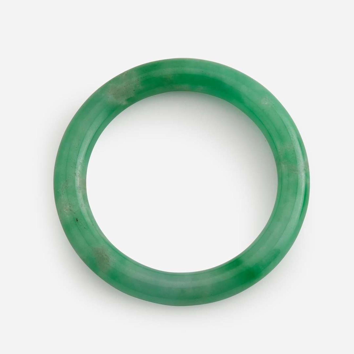 Two jadeite circular bangles 翡翠圆条镯一组两件