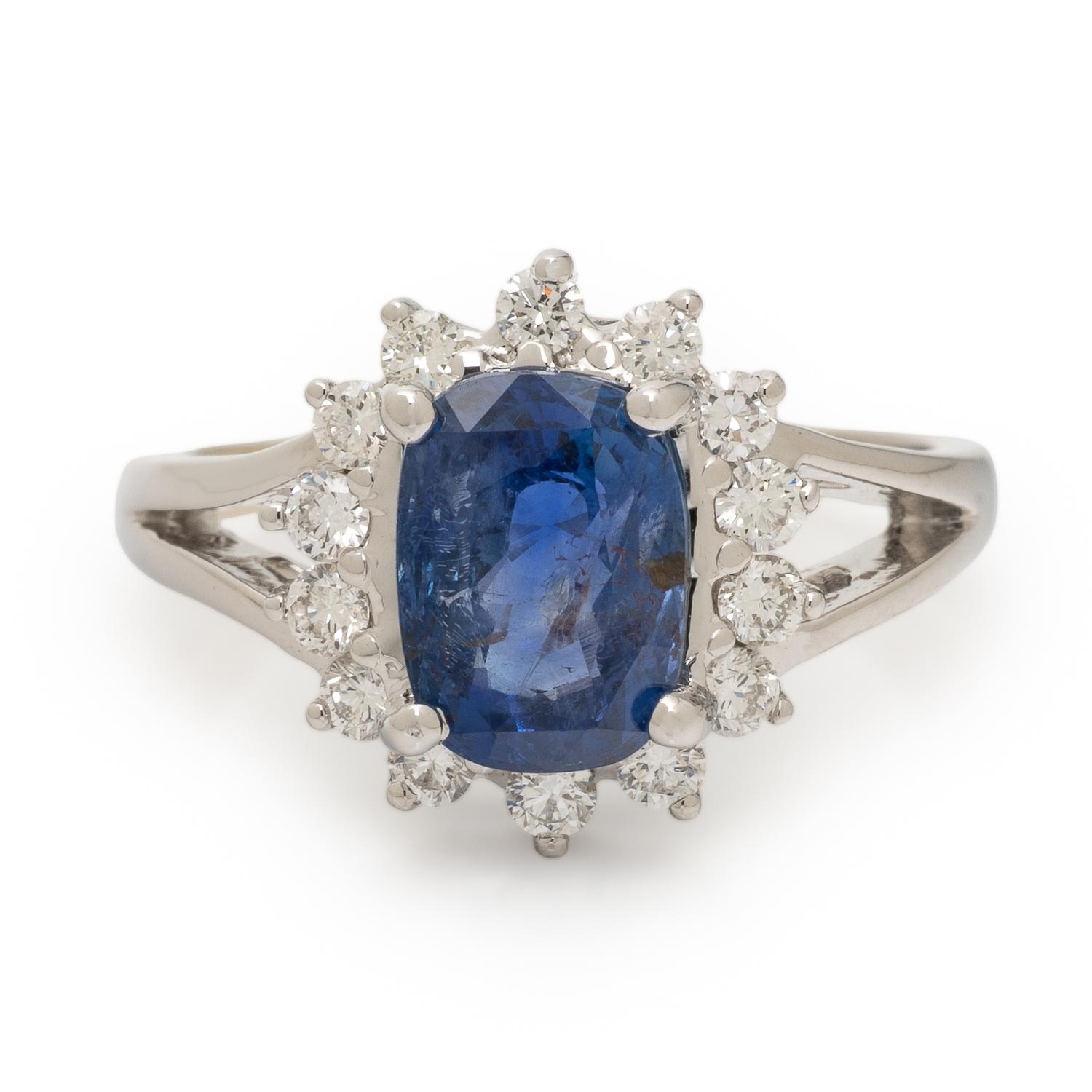 Sapphire, Diamond, and White Gold Ring