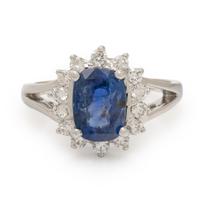Sapphire, Diamond, and White Gold Ring