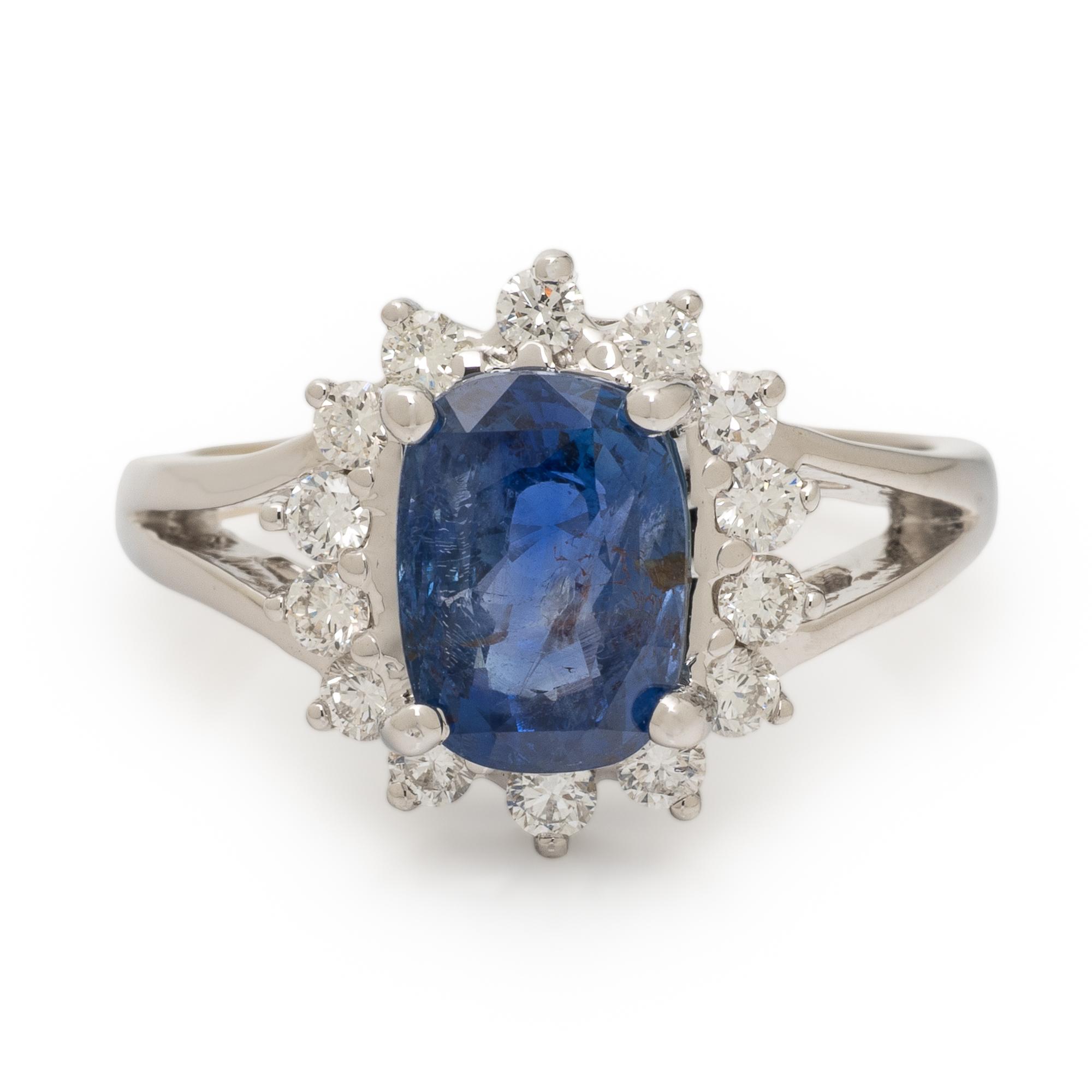 Sapphire, Diamond, and White Gold Ring