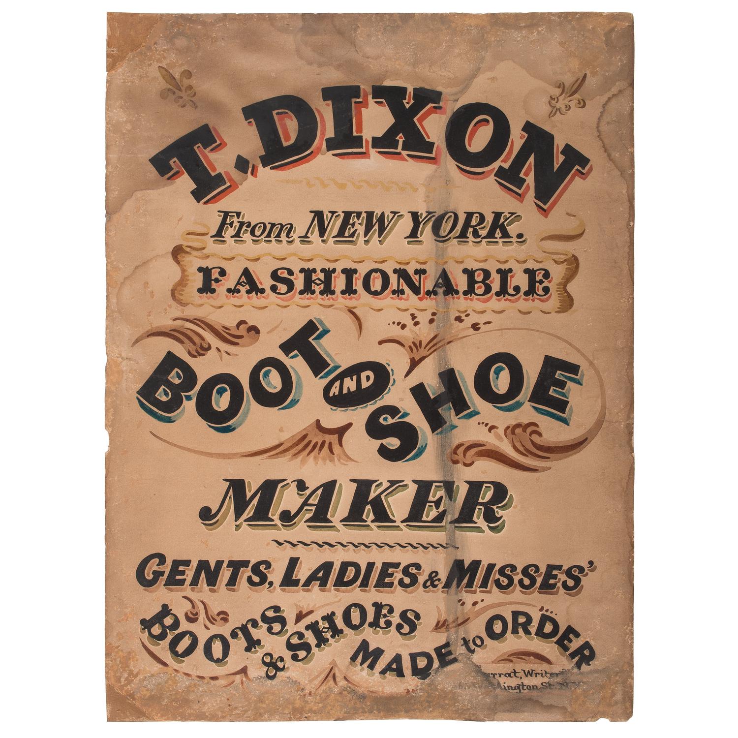 Late Nineteenth Century T. Dixon Boot and Shoe Broadside, New York