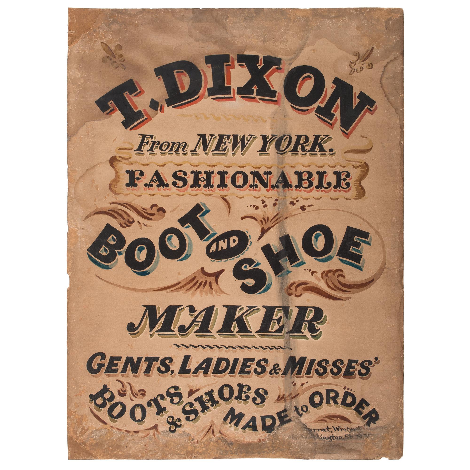 Late Nineteenth Century T. Dixon Boot and Shoe Broadside, New York