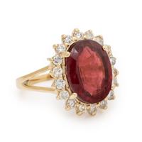 Rubellite Tourmaline, Diamond, and Yellow Gold Ring