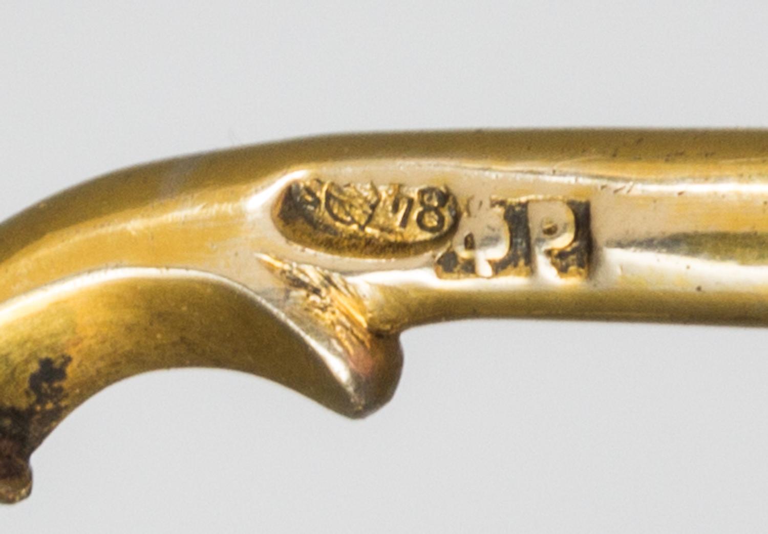 Three Russian Silver-Gilt and Enamel Teaspoons, Mark of Fedor Ruckert, Moscow, early 20th century, each having a blue enameled acorn fi