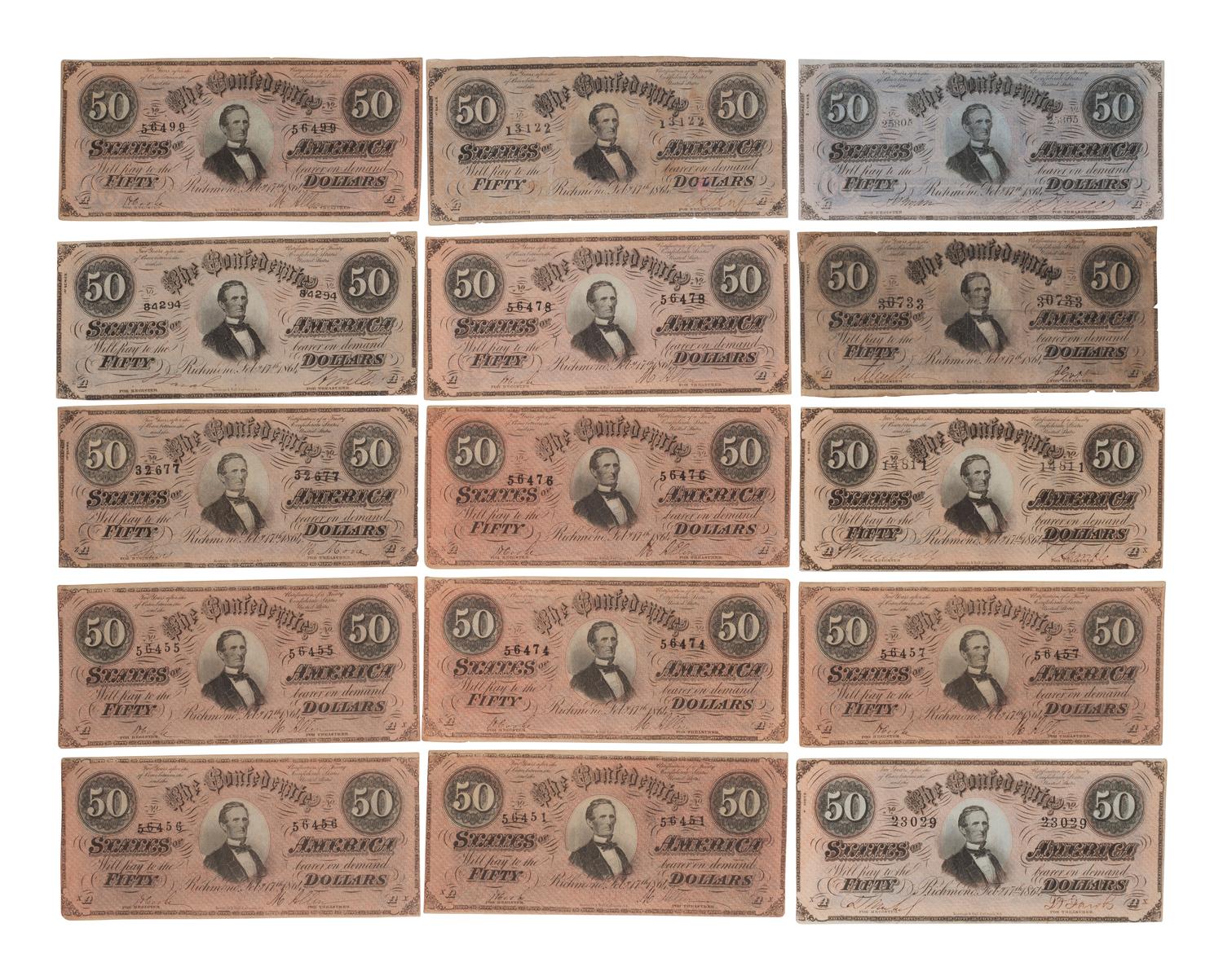[CONFEDERATE - CURRENCY]. A large group of Confederate notes.