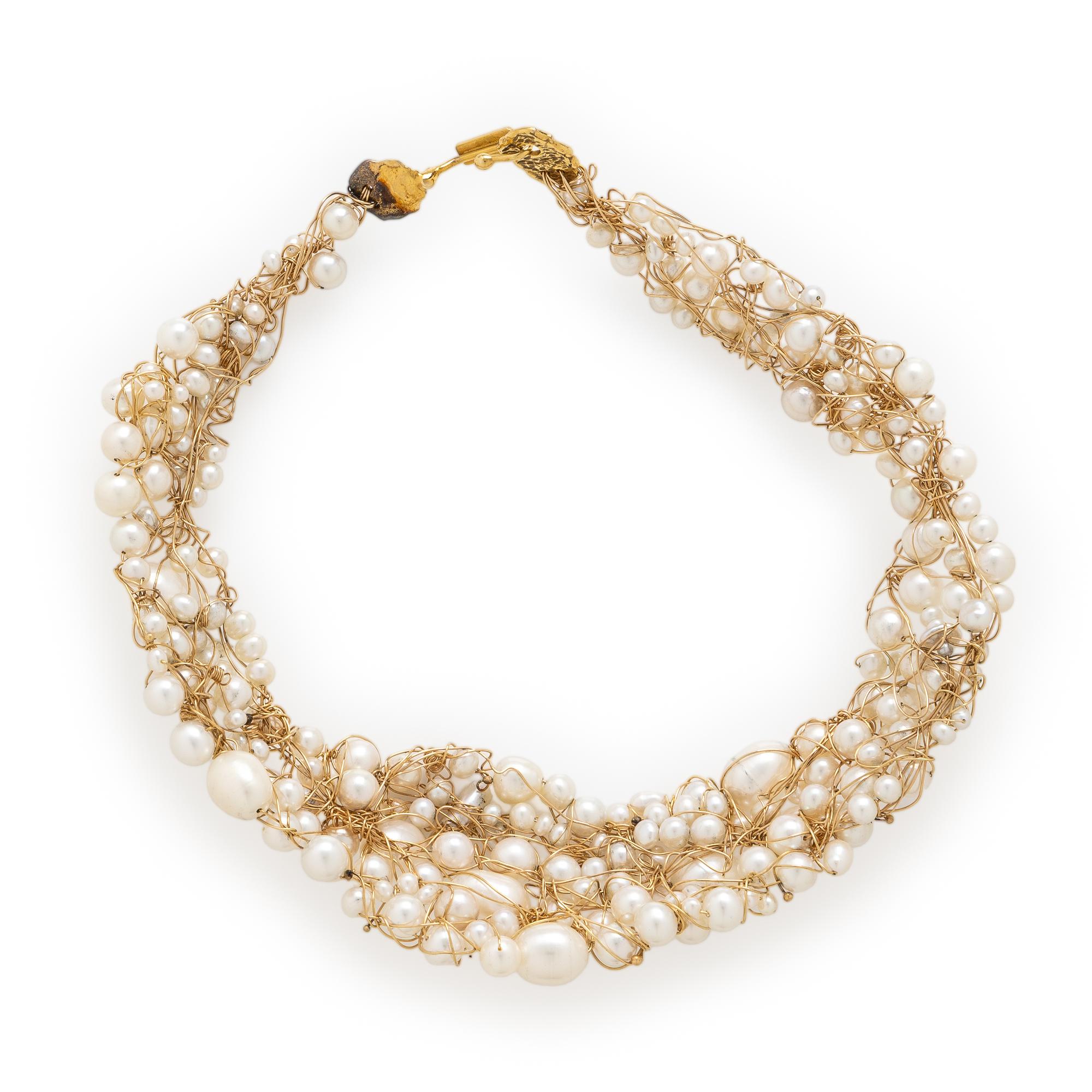 Nikki Feldbaum, Cultured Pearl and Yellow Gold Wire Collar Necklace