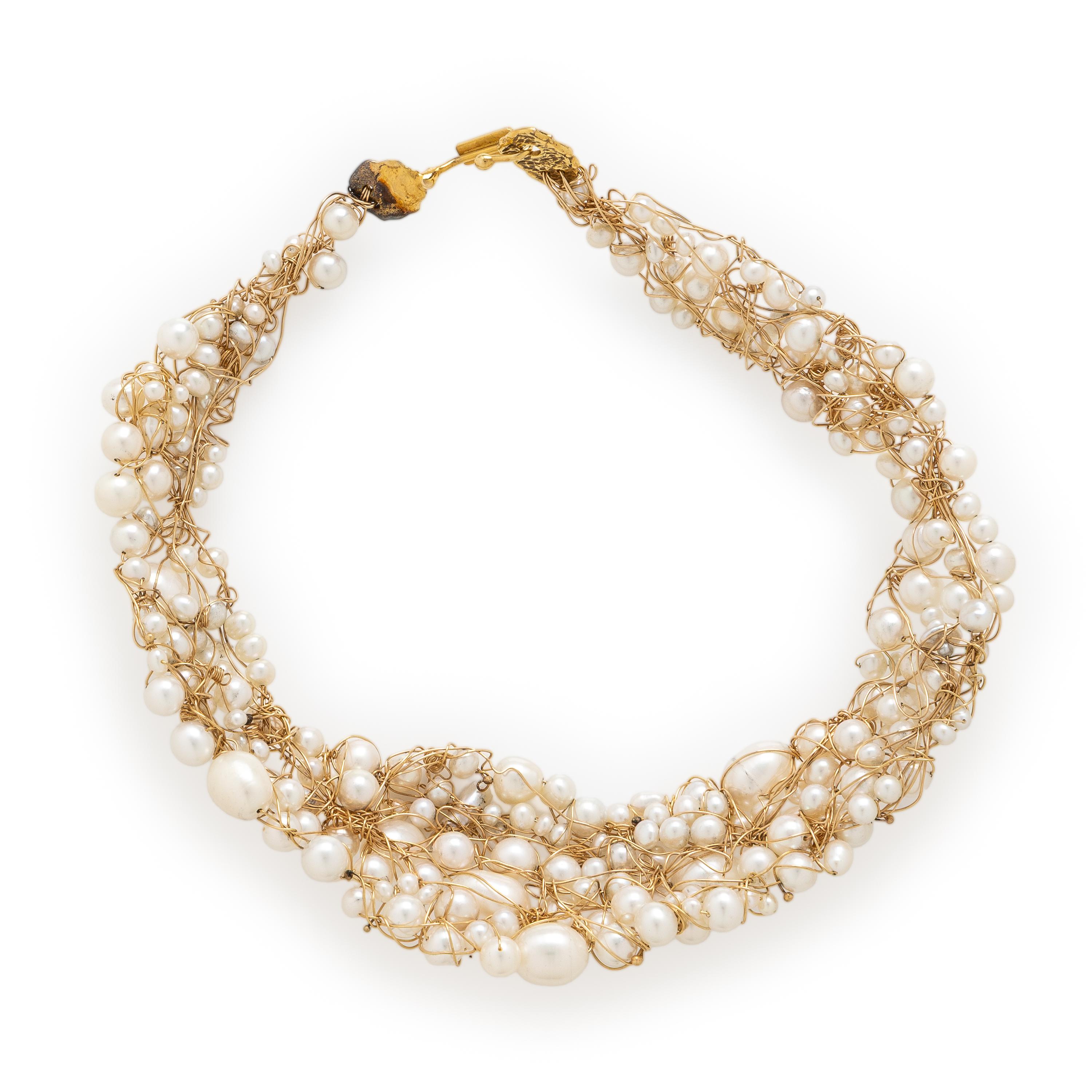 Nikki Feldbaum, Cultured Pearl and Yellow Gold Wire Collar Necklace