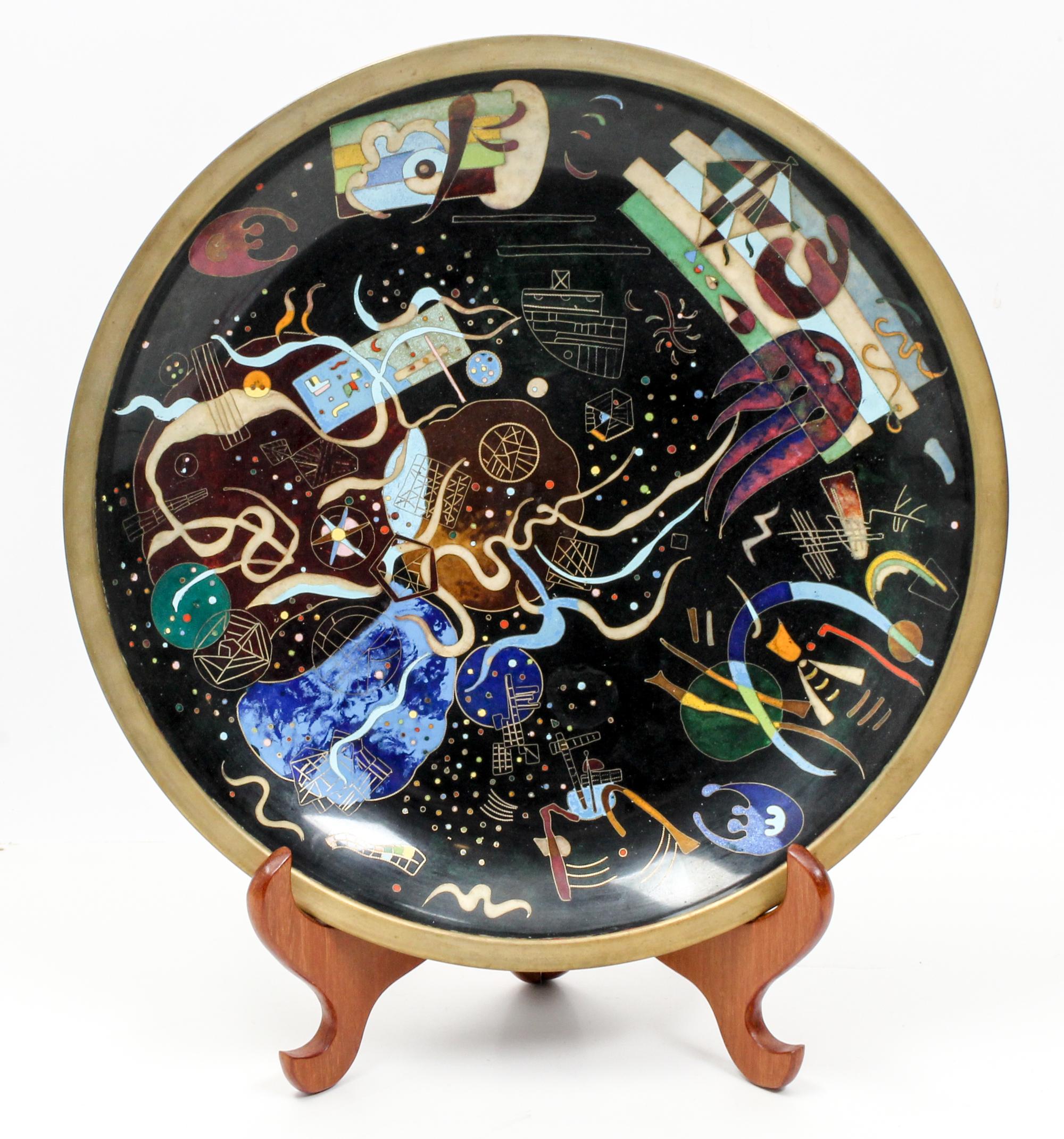 Robert Kuo, (Chinese, 20th/21st century), cloisonne enameled plate with stand