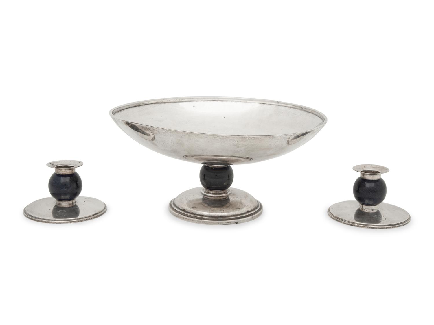 A Tiffany and Co. Silver and Enamel Table Garniture