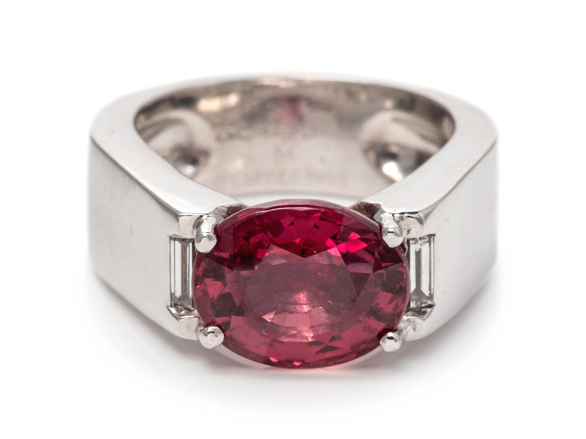 An 18 Karat White Gold, Red-Orange Sapphire and Diamond Ring, Cartier, Circa 1999,