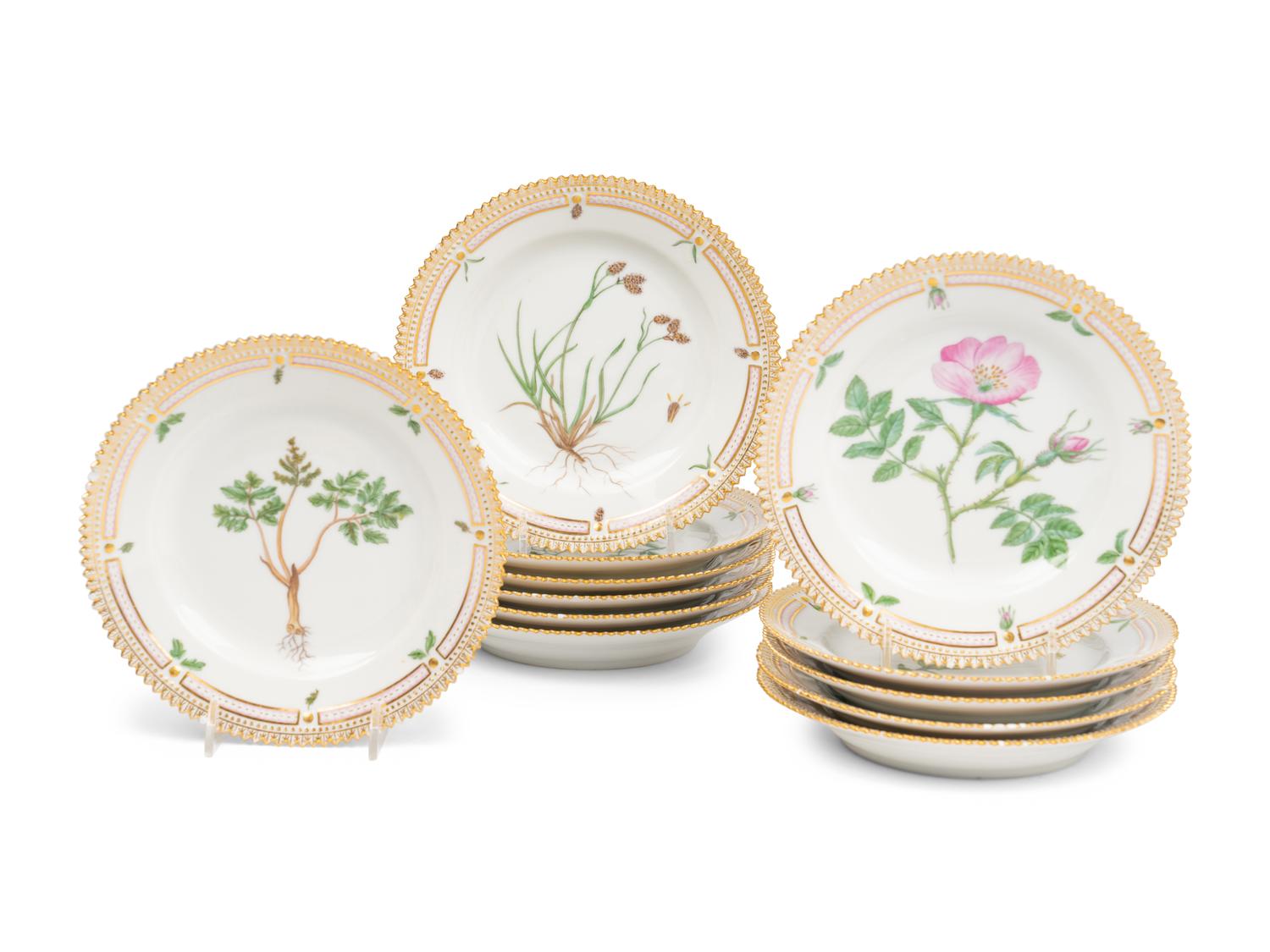 A Set of Nineteen Royal Copenhagen Flora Danica Porcelain Bread Plates