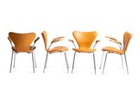 Four Cognac Leather Dining Chairs, model 3207 Fritz Hansen, Denmark