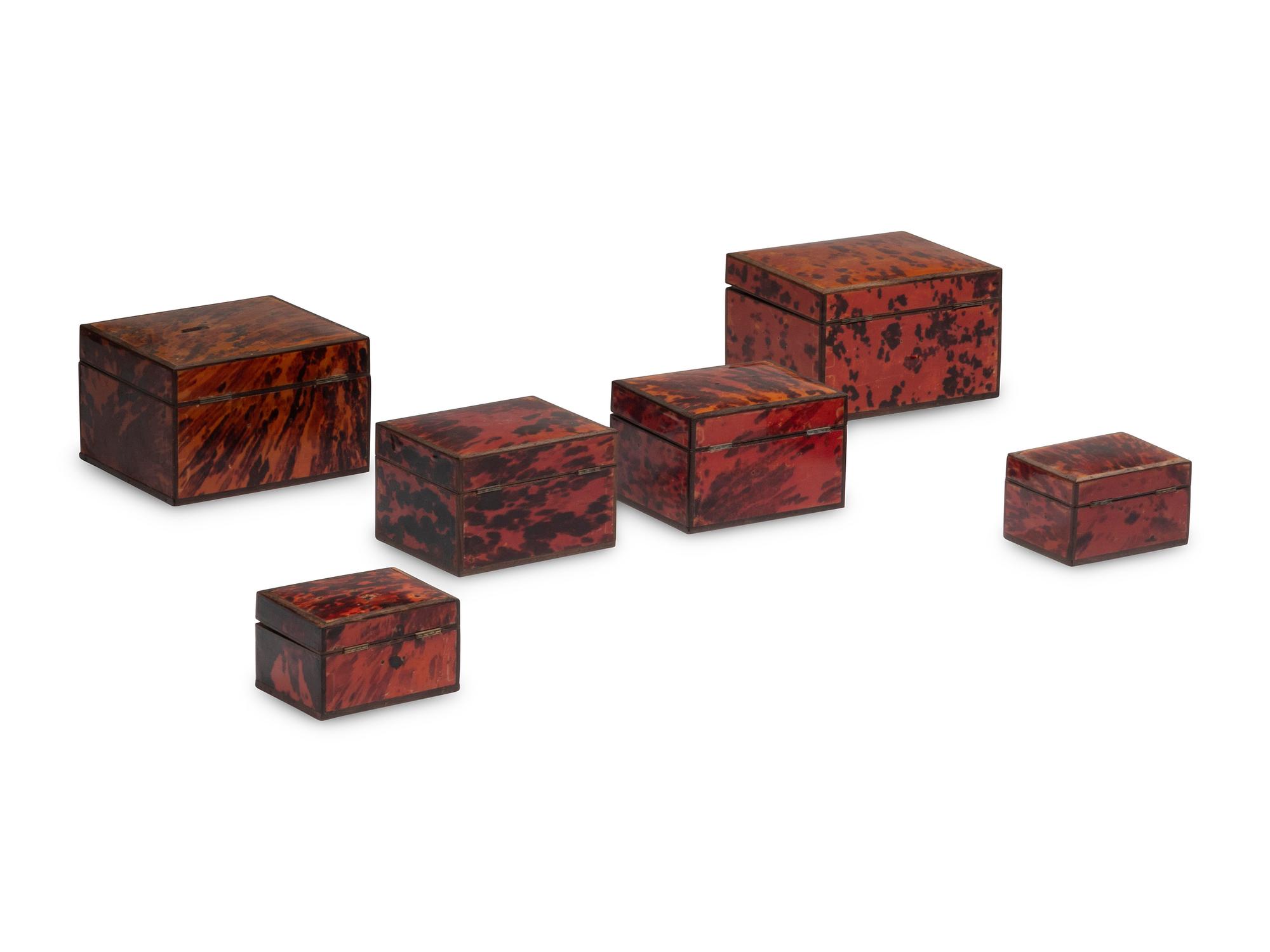 Six Tortoise Shell Veneered Boxes