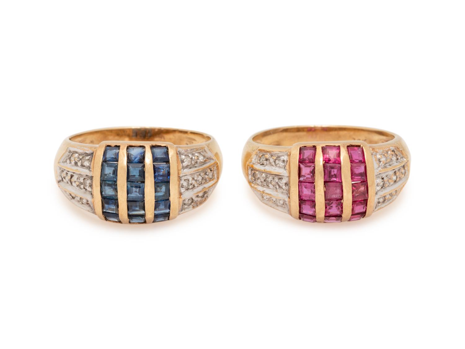 GEMSTONE AND DIAMOND RING SET