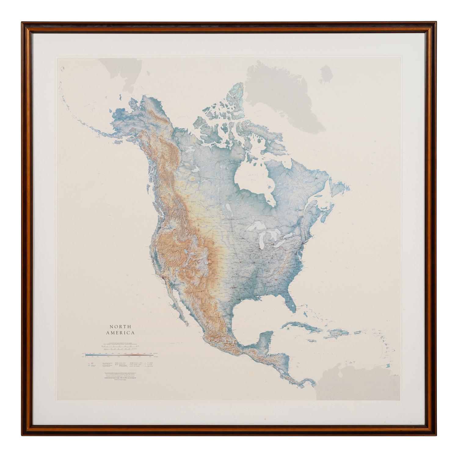A Contemporary Map of North America. Matted and framed.