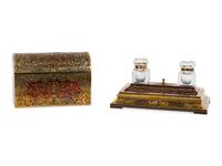A French Boulle Marquetry and Tortoise Shell Standish and Domed Letter Box