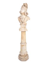 A Classical Style Carved Alabaster Bust of Athena on Pedestal — 19TH/20TH CENTURY