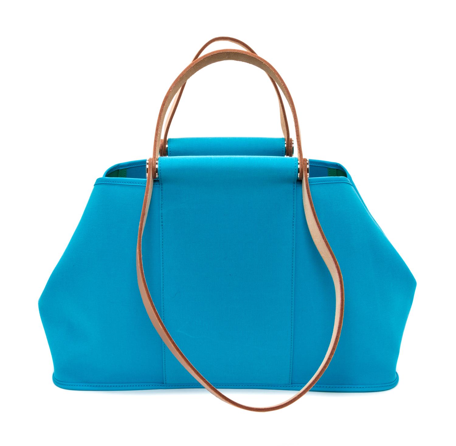 An Hermes Bleu Azteque Canvas Cabag Elan Tote, 10" x 14" x 5.5".