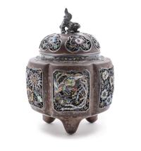 A Japanese Enamel and Bronze Reticulated Covered Incense Burner, Koro