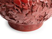 A Pair of Chinese Export Carved Red Lacquer Double-Gourd Vases