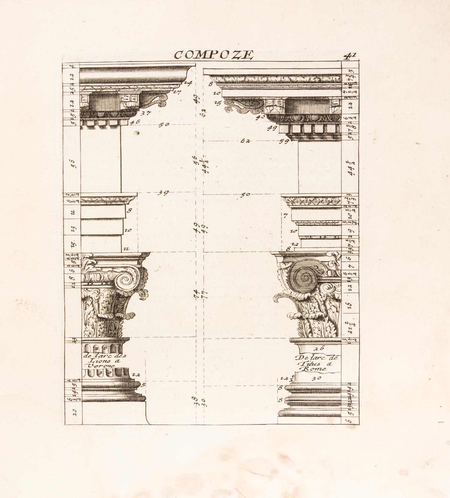 LE BLOND, JEAN. Deux exemples des cinq ordres de l'architecture antique... Paris, 1683. First ed. 53 plates.