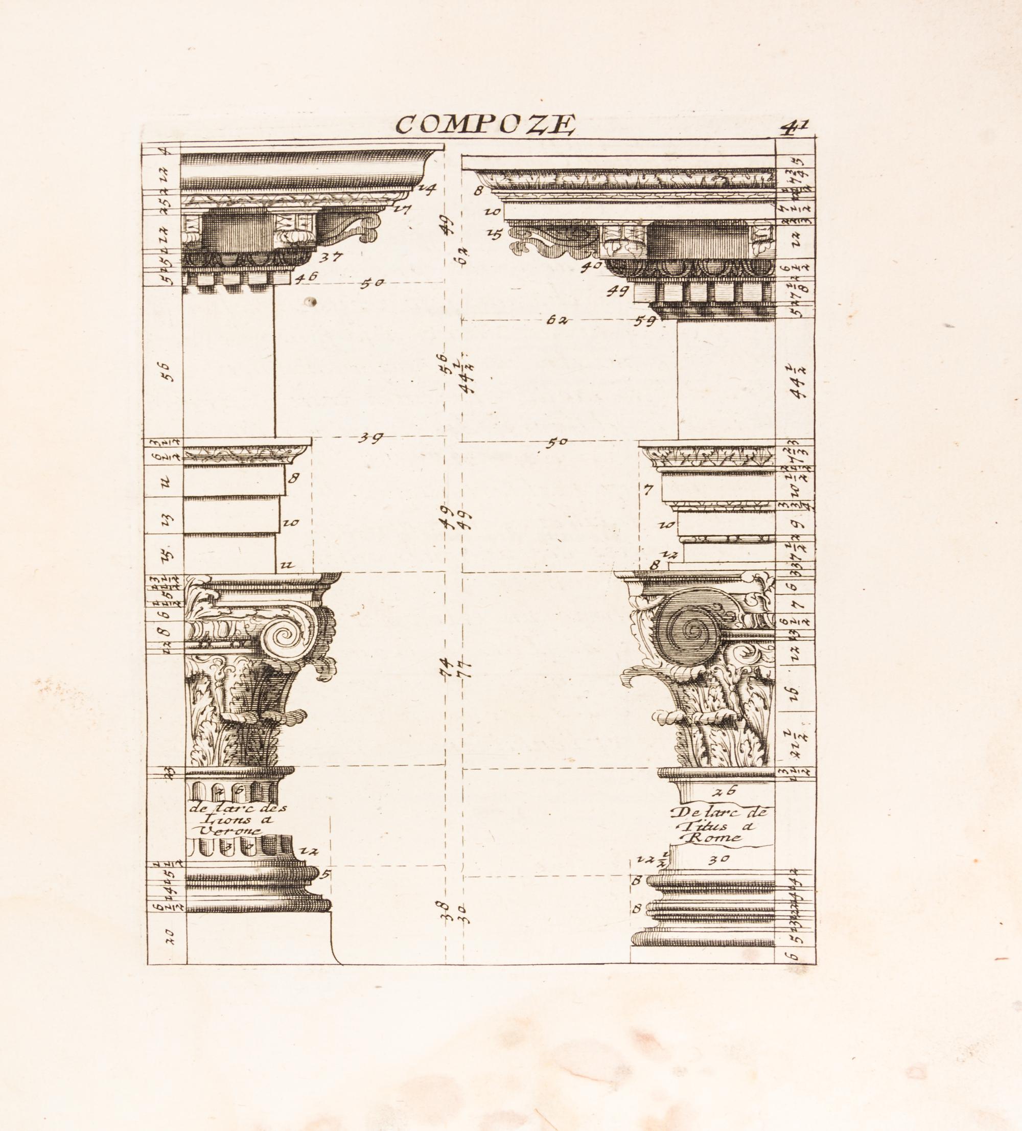 LE BLOND, JEAN. Deux exemples des cinq ordres de l'architecture antique... Paris, 1683. First ed. 53 plates.
