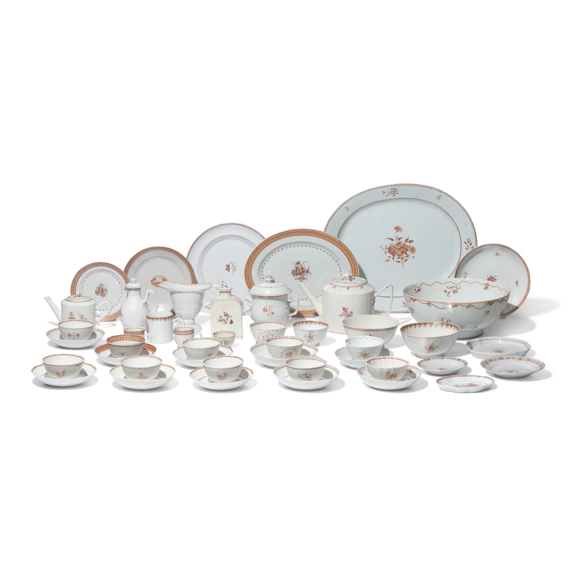 A Collection of Chinese Export Porcelain Sepia Tablewares
