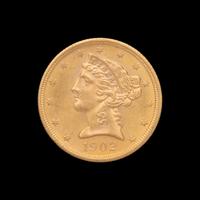 A 1902-S Liberty Head $5 Gold Coin