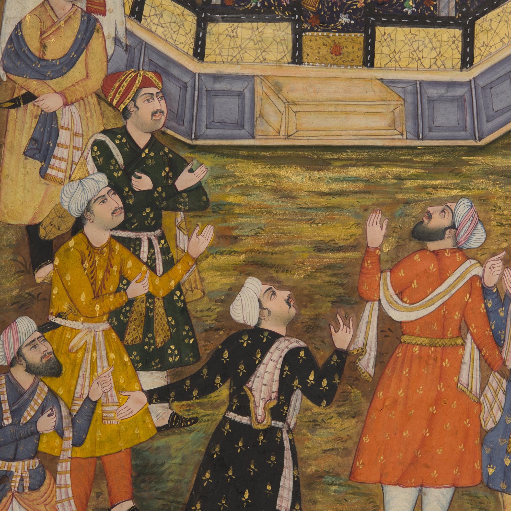A Fine Mughal Style Miniature Folio, Mourning at Court, from the Aiyar-e Danish, A Book of Animal Fables, North India, Delhi or Lucknow, 19th/20th Century