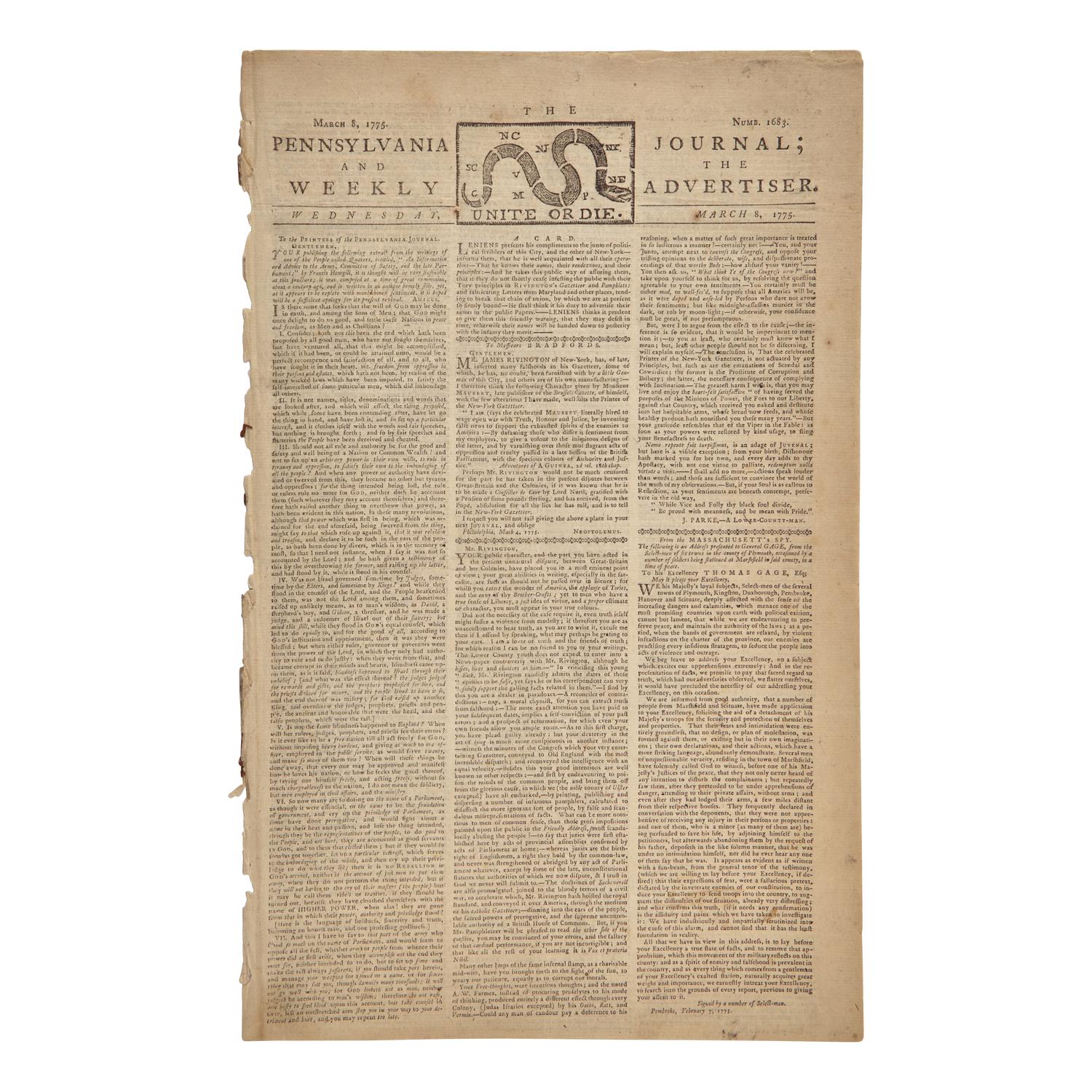 [American Revolution] Pennsylvania Journal; and the Weekly Advertiser