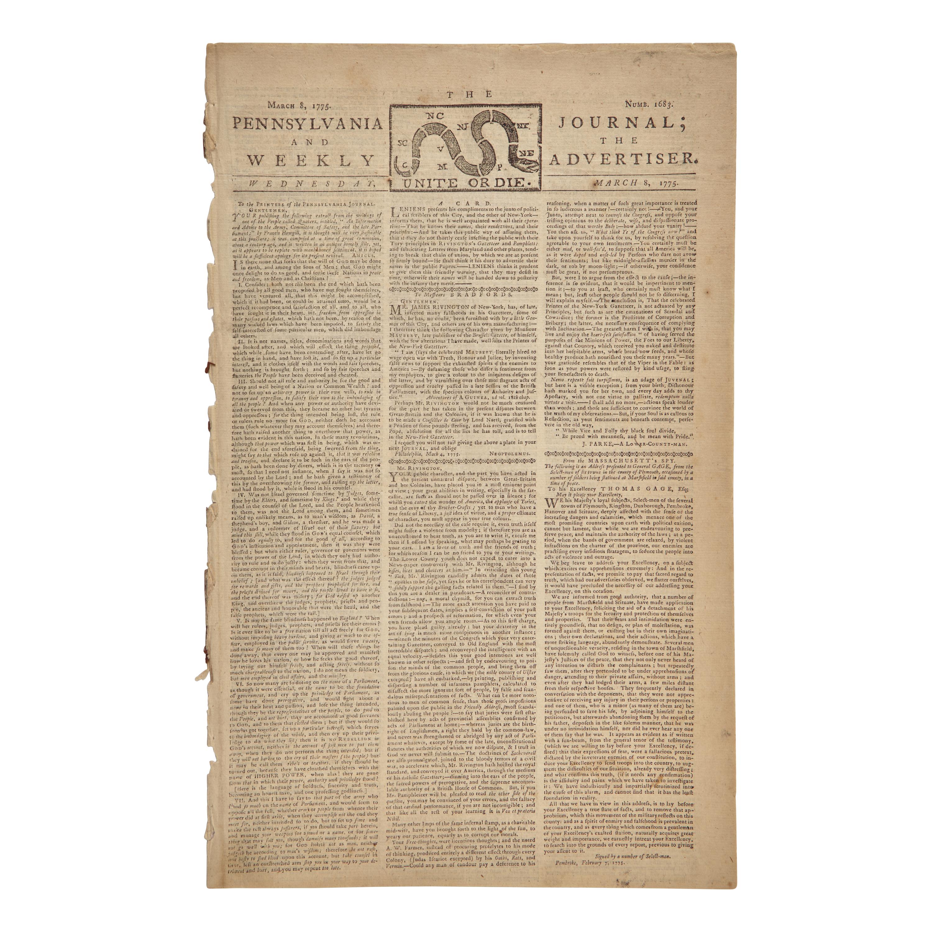 [American Revolution] Pennsylvania Journal; and the Weekly Advertiser