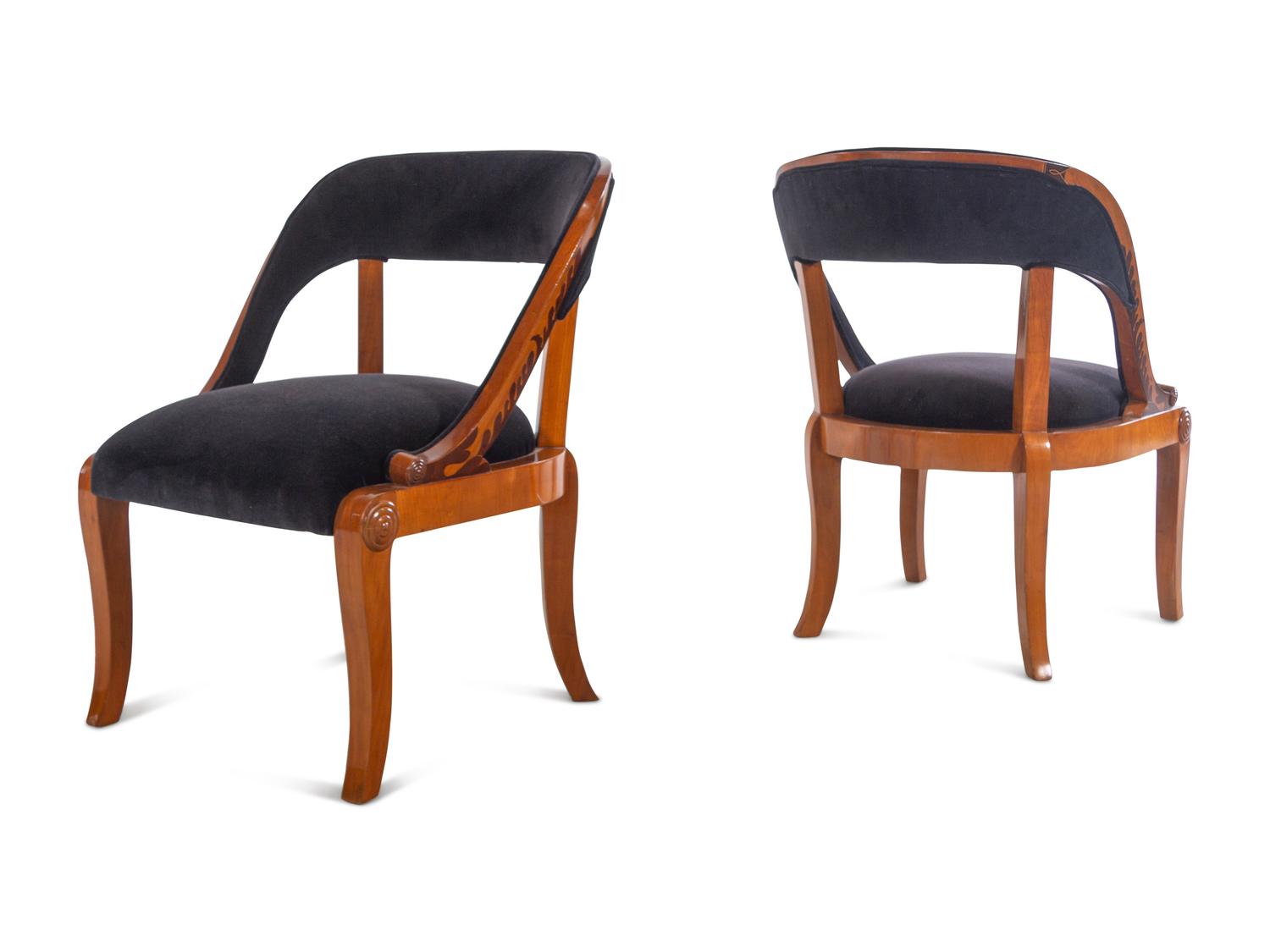A Pair of Austrian Neoclassical Barrel-Back Slipper Chairs