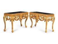 A Pair of Continental Giltwood Console Tables with Pietra Dura Tops