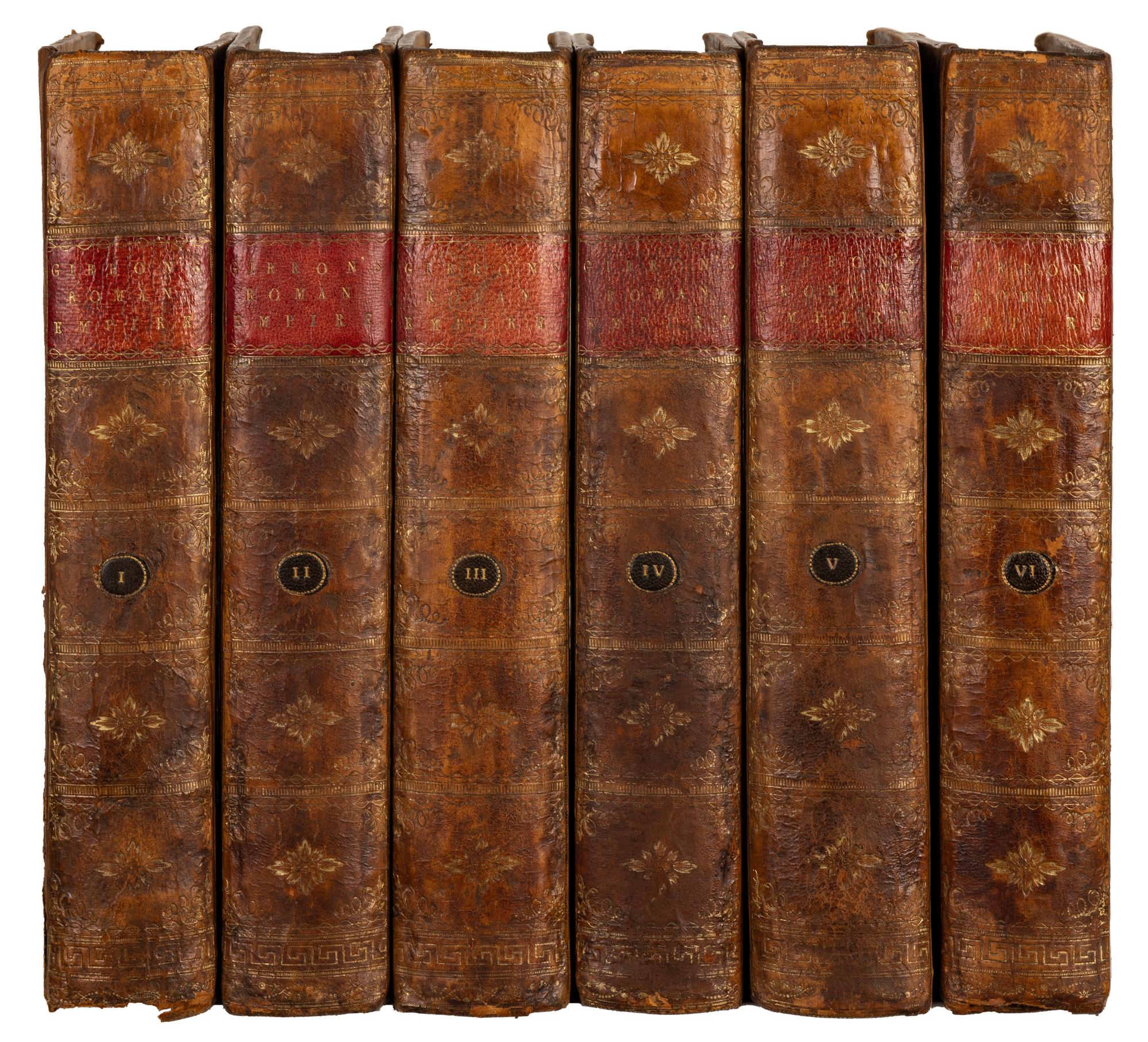 GIBBON, Edward (1737-1794). History of the Decline and Fall of the Roman Empire, Volume the First [- Sixth ]. London: W. Strahan & T. Cadell, 1776-1788.