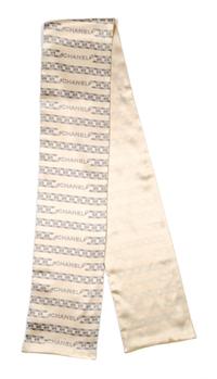 A Chanel Cream Silk Print Bandeau Scarf, 57" x 5.75".