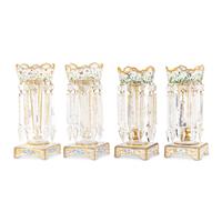 A Set of Four Bohemian Enameled Cut Glass Girandole Candlesticks