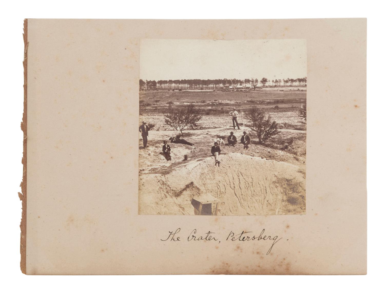[CIVIL WAR]. Postwar photograph of men at "The Crater," at Petersburg, VA.