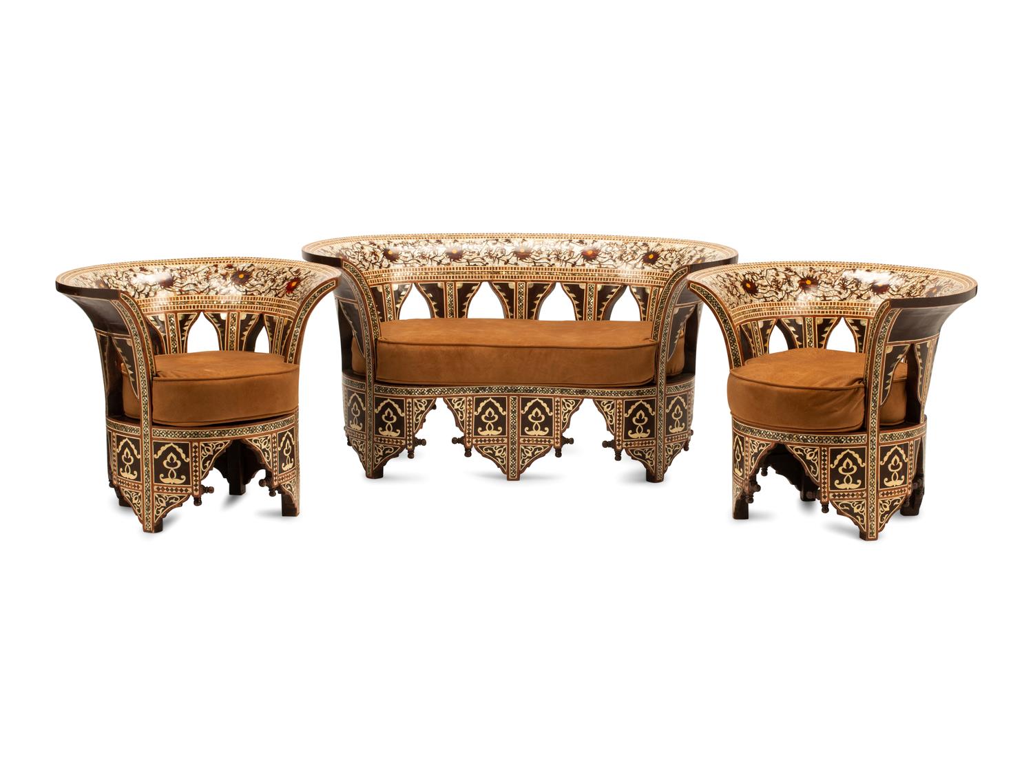 An Iberian Style Mother-of-Pearl Inlaid Seating Suite