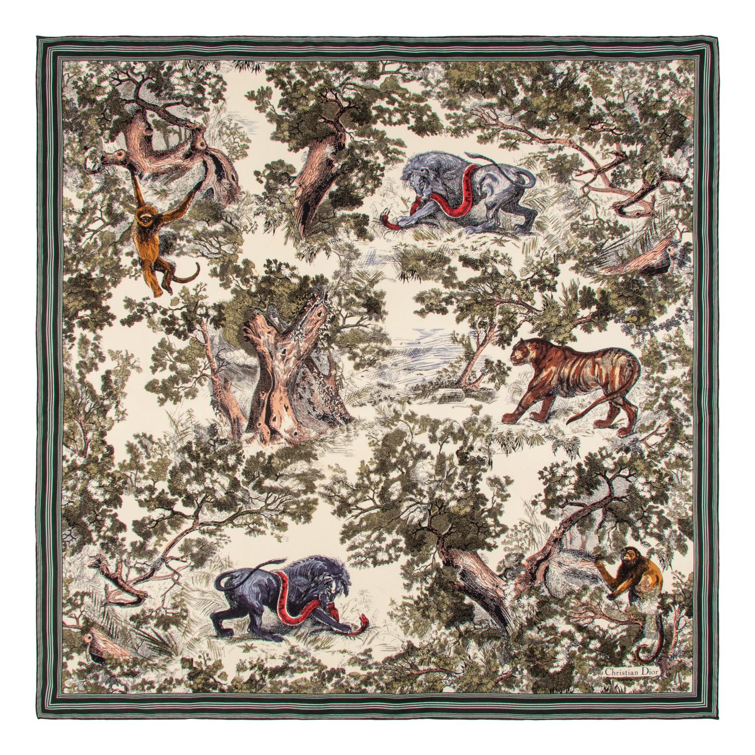 DIOR & LOUIS VUITTON, THREE PRINTED SILK SCARVES