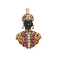 NARDI, YELLOW GOLD, DIAMOND AND RUBY BLACKAMOOR BROOCH