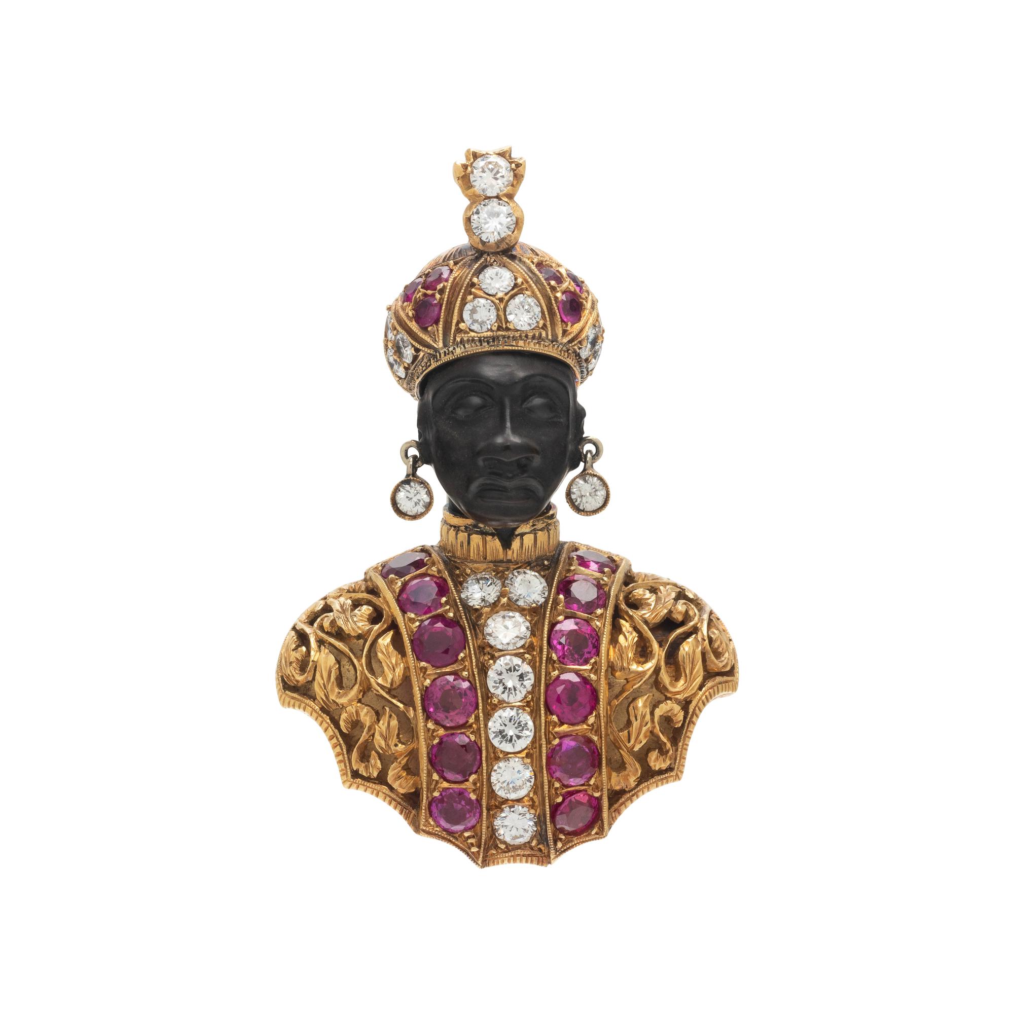 NARDI, YELLOW GOLD, DIAMOND AND RUBY BLACKAMOOR BROOCH