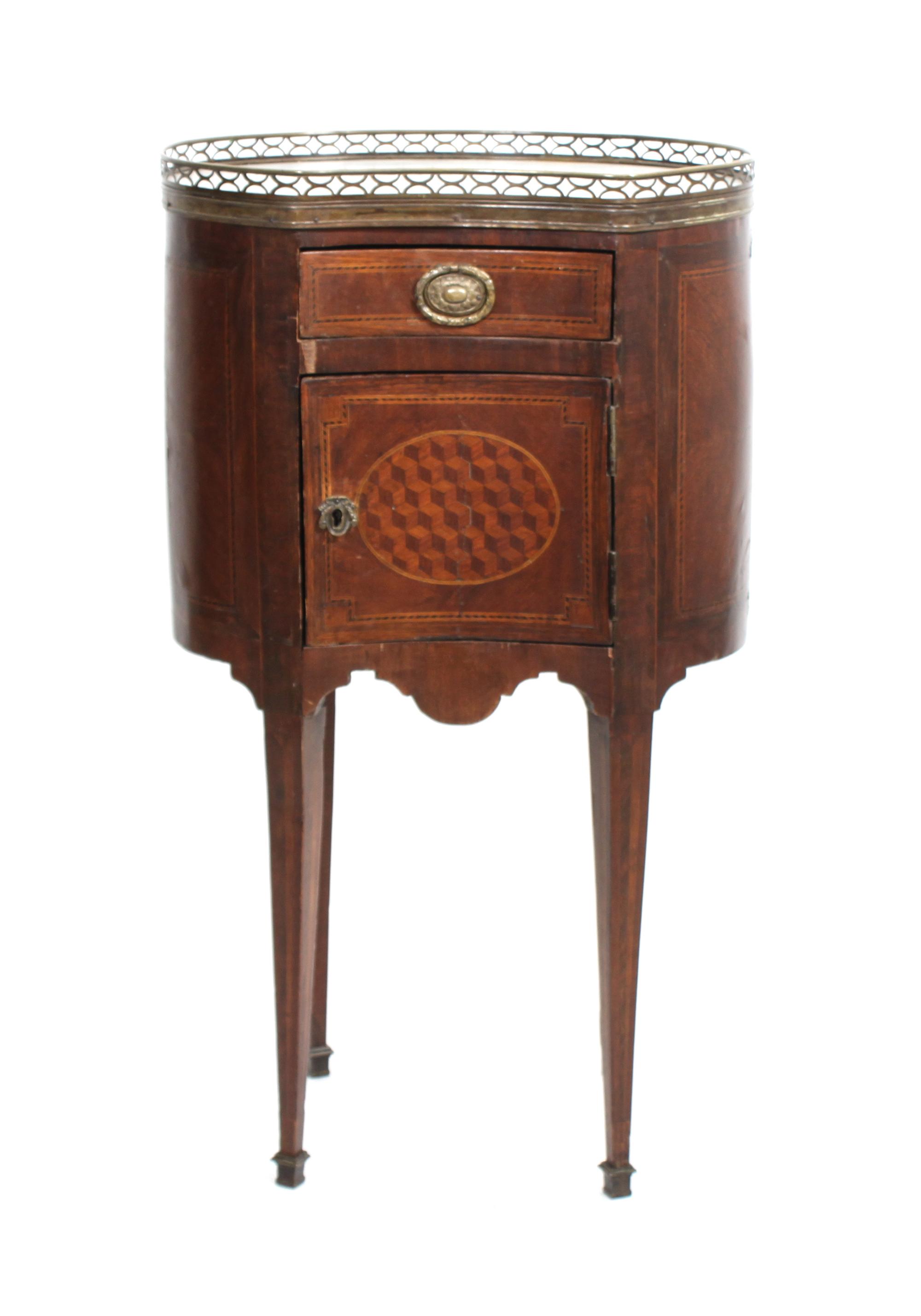 A Louis XV Style Inlaid Wood Kingwood Kidney Side Cabinet Height 30 1/4 inches