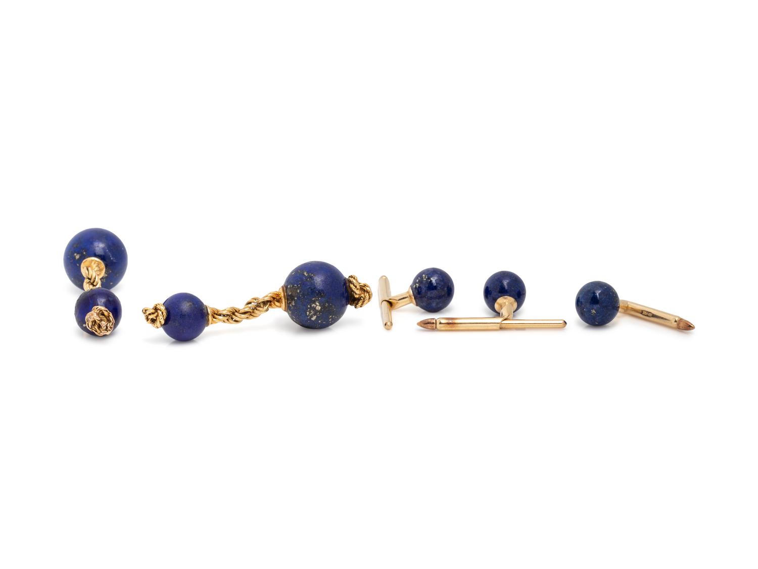TIFFANY & CO., YELLOW GOLD AND LAPIS LAZULI CUFFLINKS