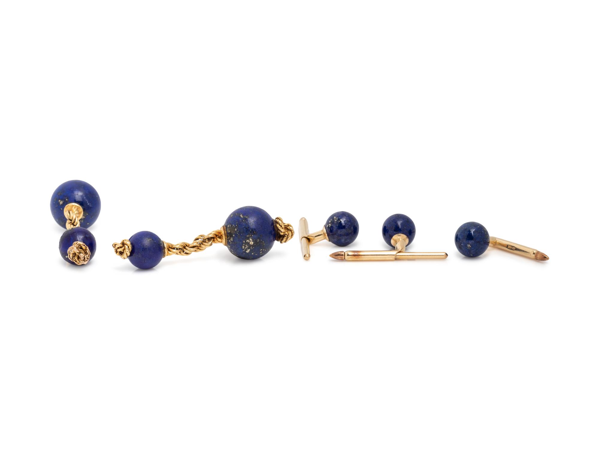 TIFFANY & CO., YELLOW GOLD AND LAPIS LAZULI CUFFLINKS