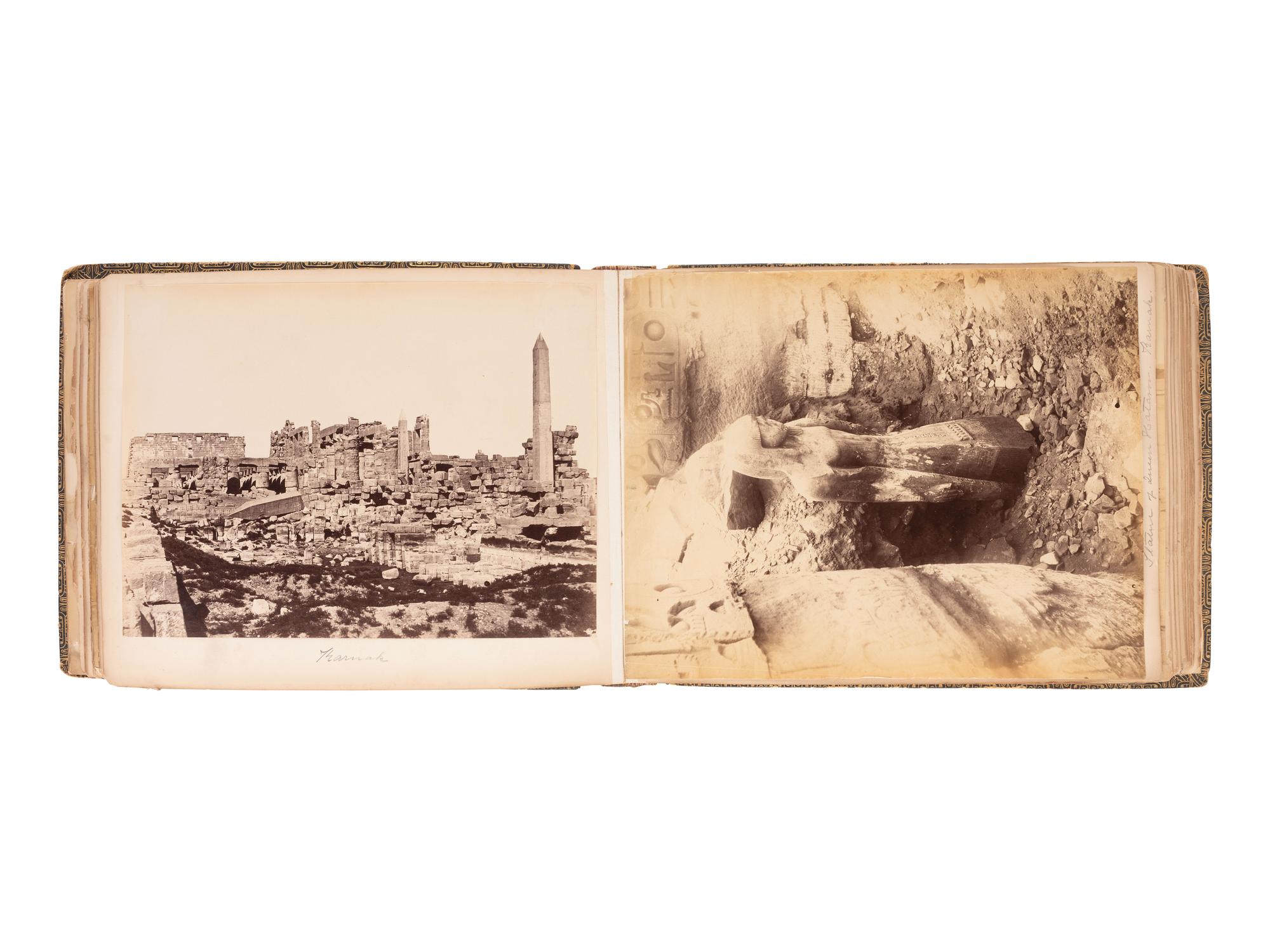[EARLY PHOTOGRAPHY] Album containing albumen prints of Egyptian scenes and landmarks by various photographers.