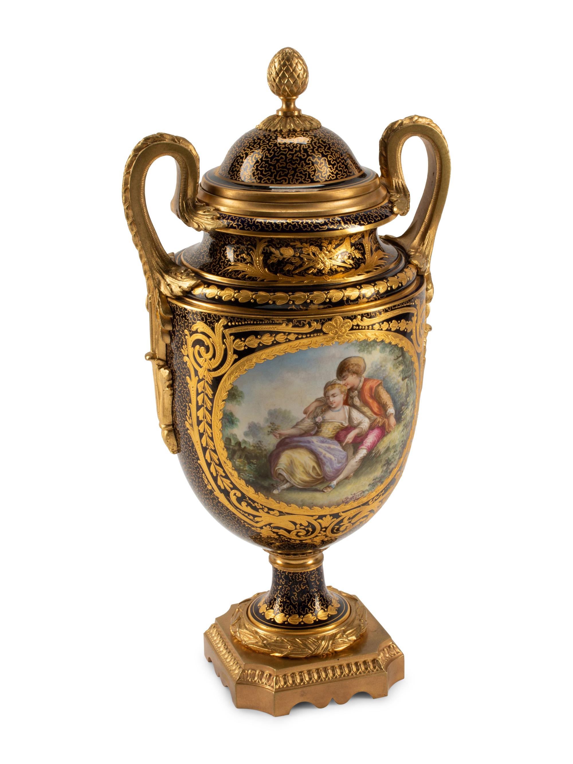 A Gilt Bronze Mounted Sèvres Style Porcelain Urn and Cover, 19th Century