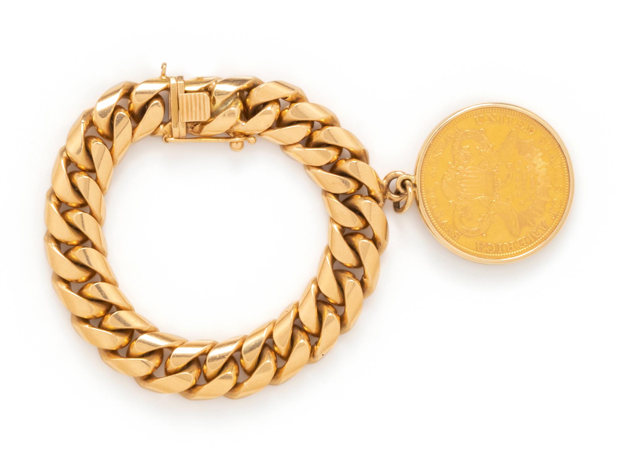 YELLOW GOLD AND $20 LIBERTY COIN CHARM BRACELET