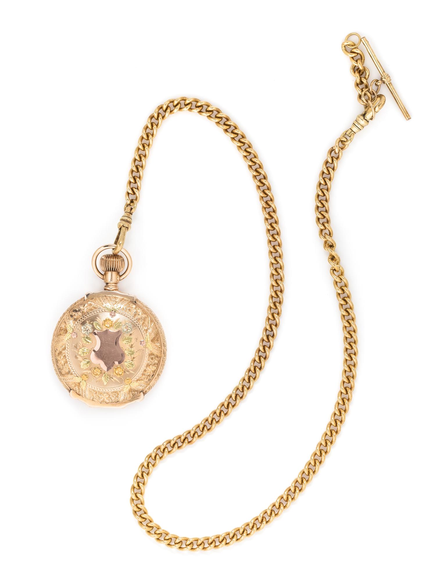 WALTHAM, 14K PINK GOLD HUNTER CASE POCKET WATCH
